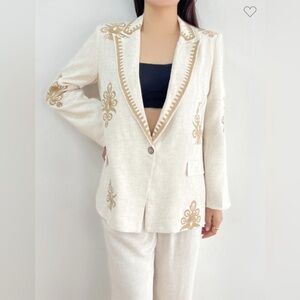 Embroidered Linen Cream Blazer Jacket